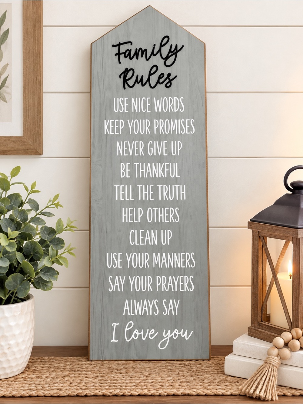 Gray Family Rules Wooden Wall Sign - Inspirational Home Accent